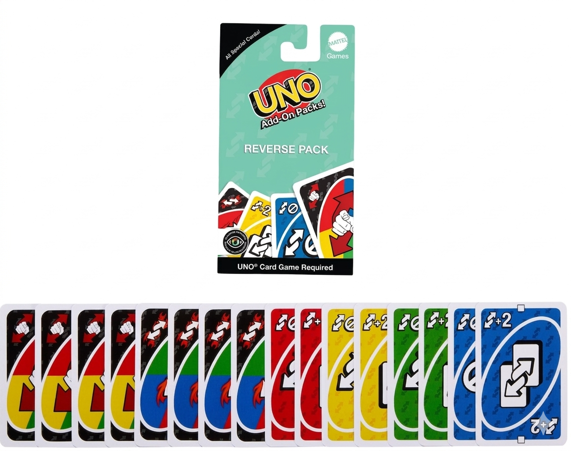 UNO Add On Pack with cards and packaging on a white background