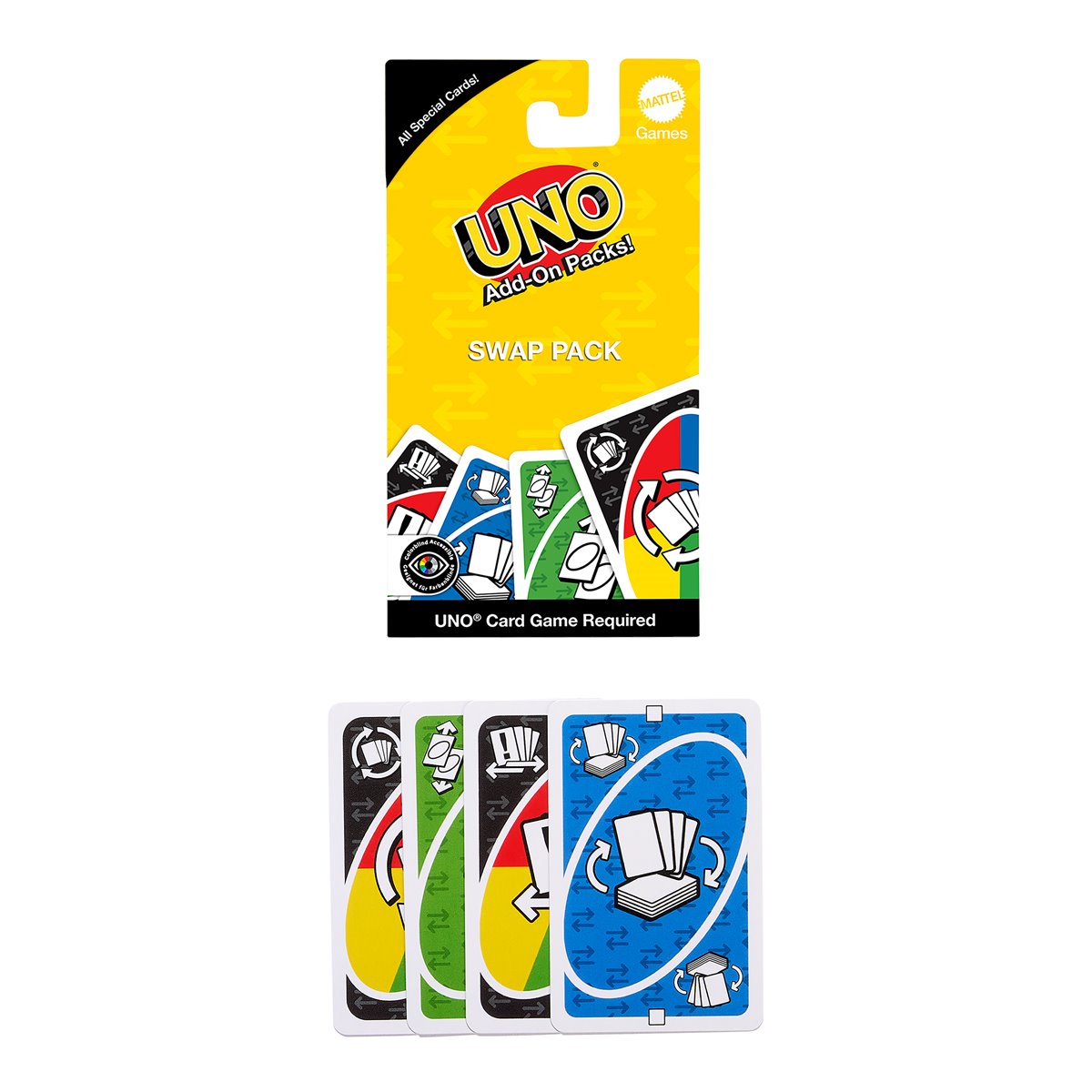 UNO Add-On Packs swap pack with colorful card illustrations on a white background