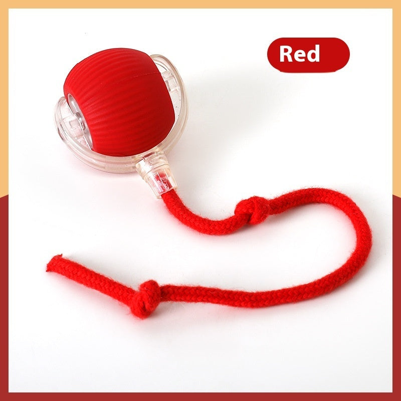 Cat toy ball red variant with rope tail attachment