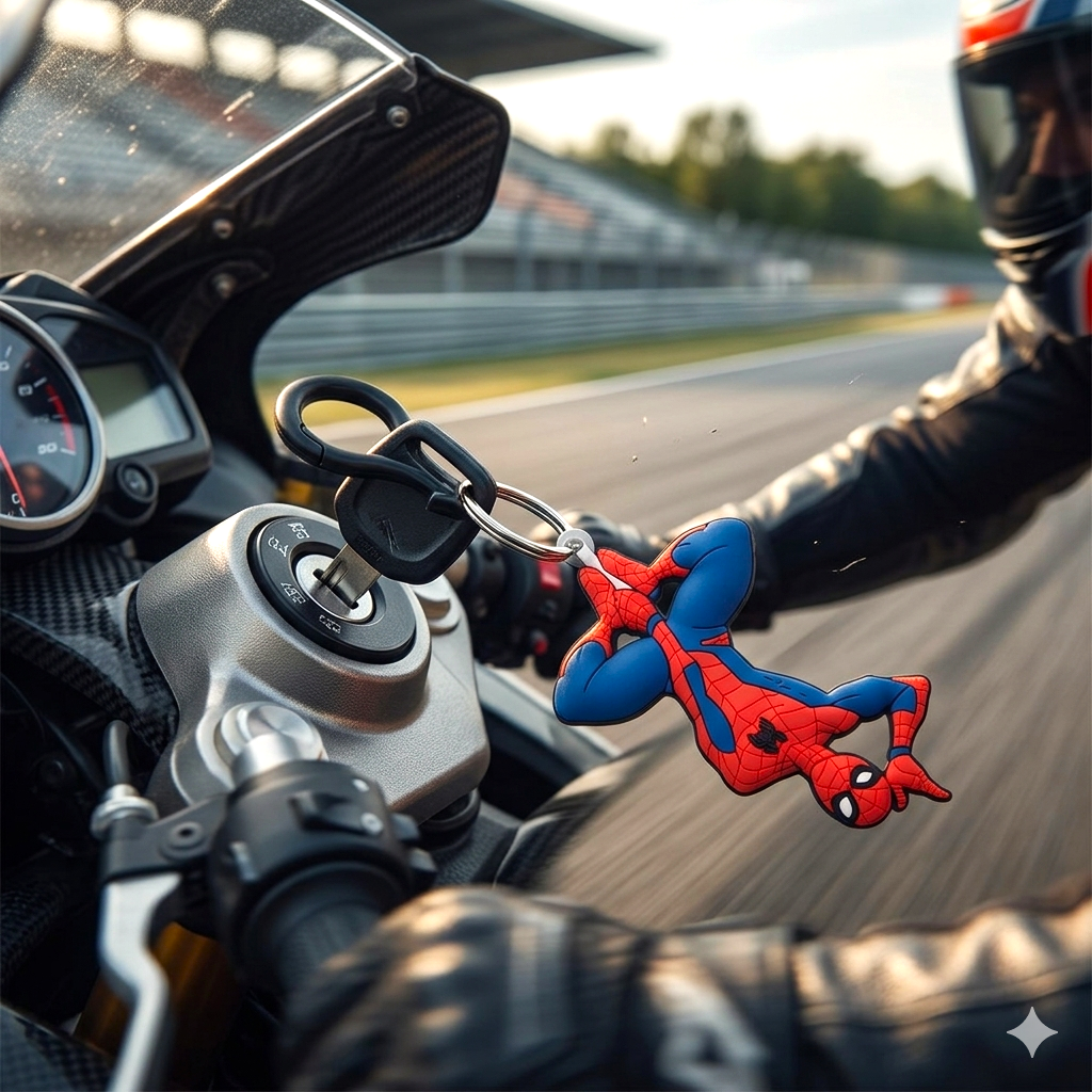 Spider-Man keychain attached to motorcycle keys