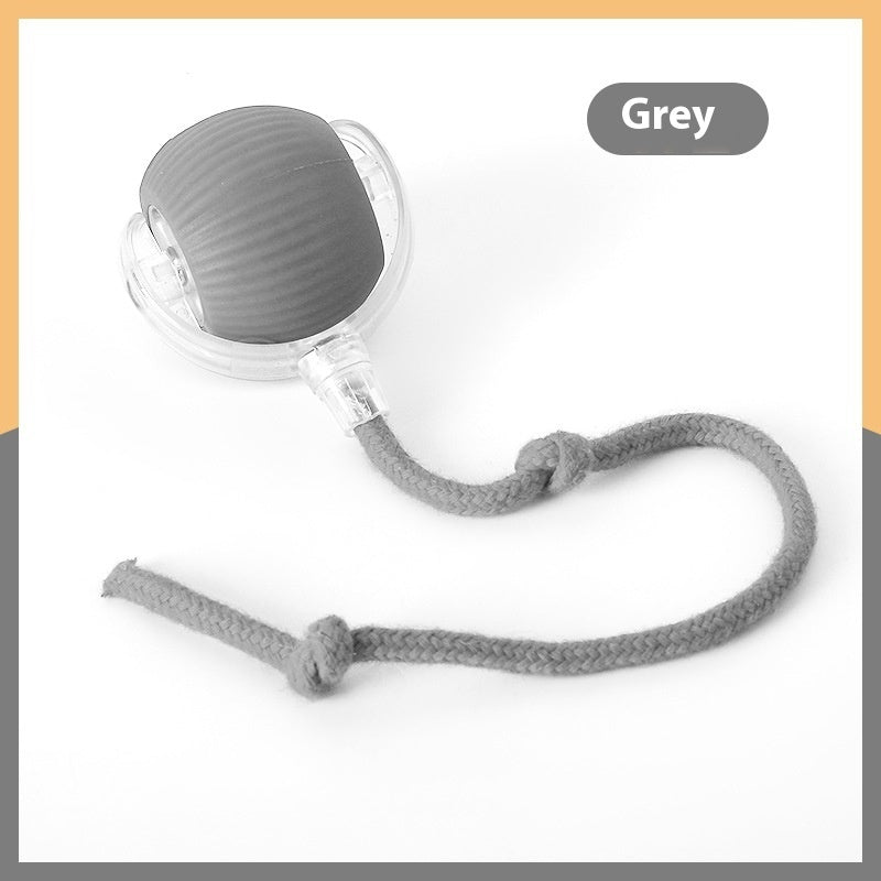 Cat toy ball gray variant with rope tail attachment