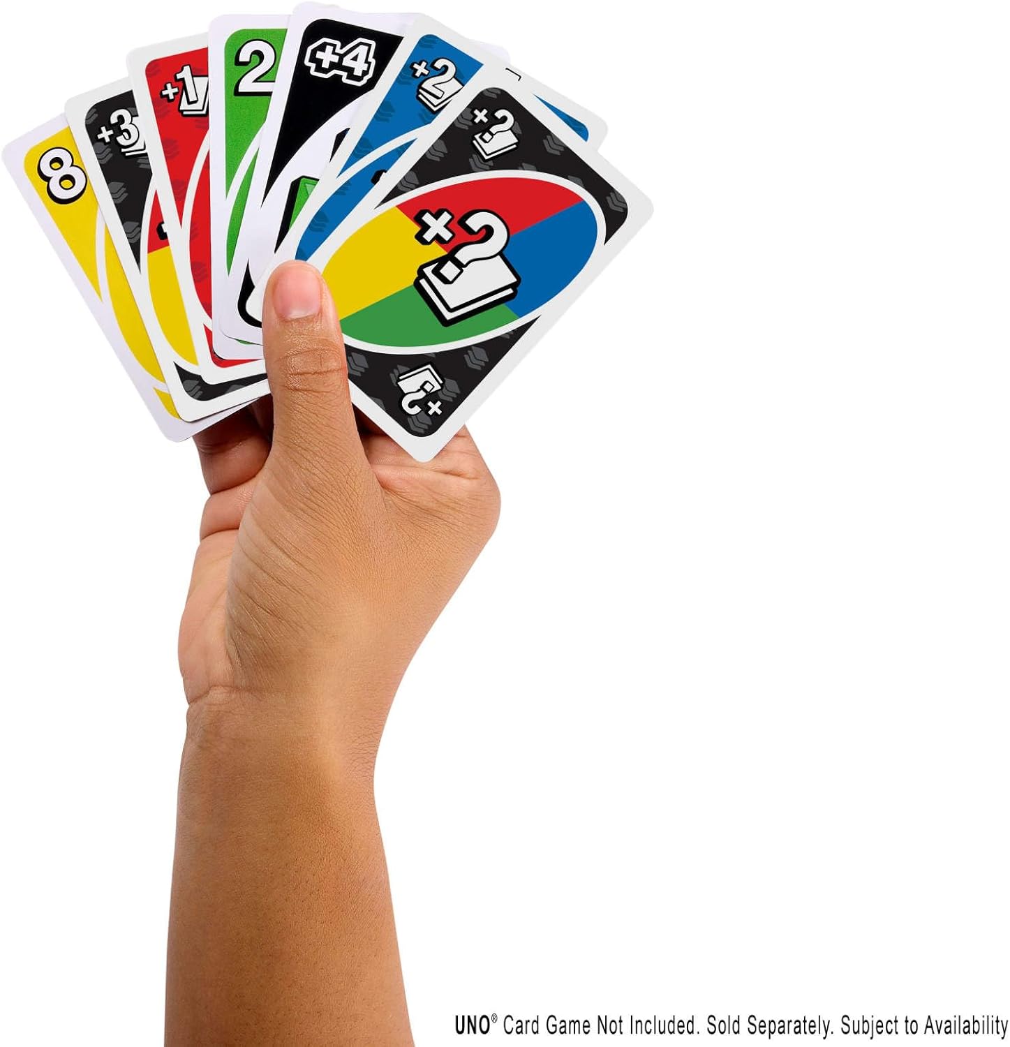 Mattel UNO Add-On cards with multiple colors held in hand