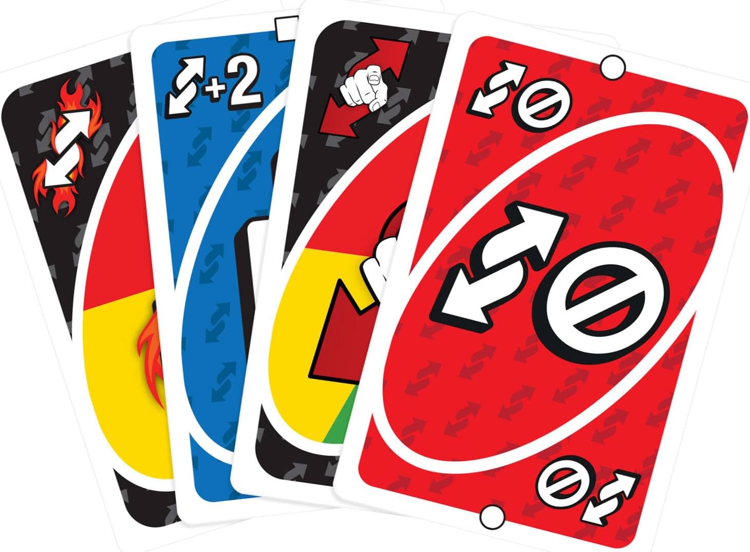 Set of card game cards with various symbols and colors on a white background